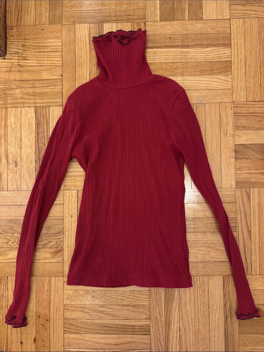 J. Crew Ribbed Red Lettuce-Edge Turtleneck
